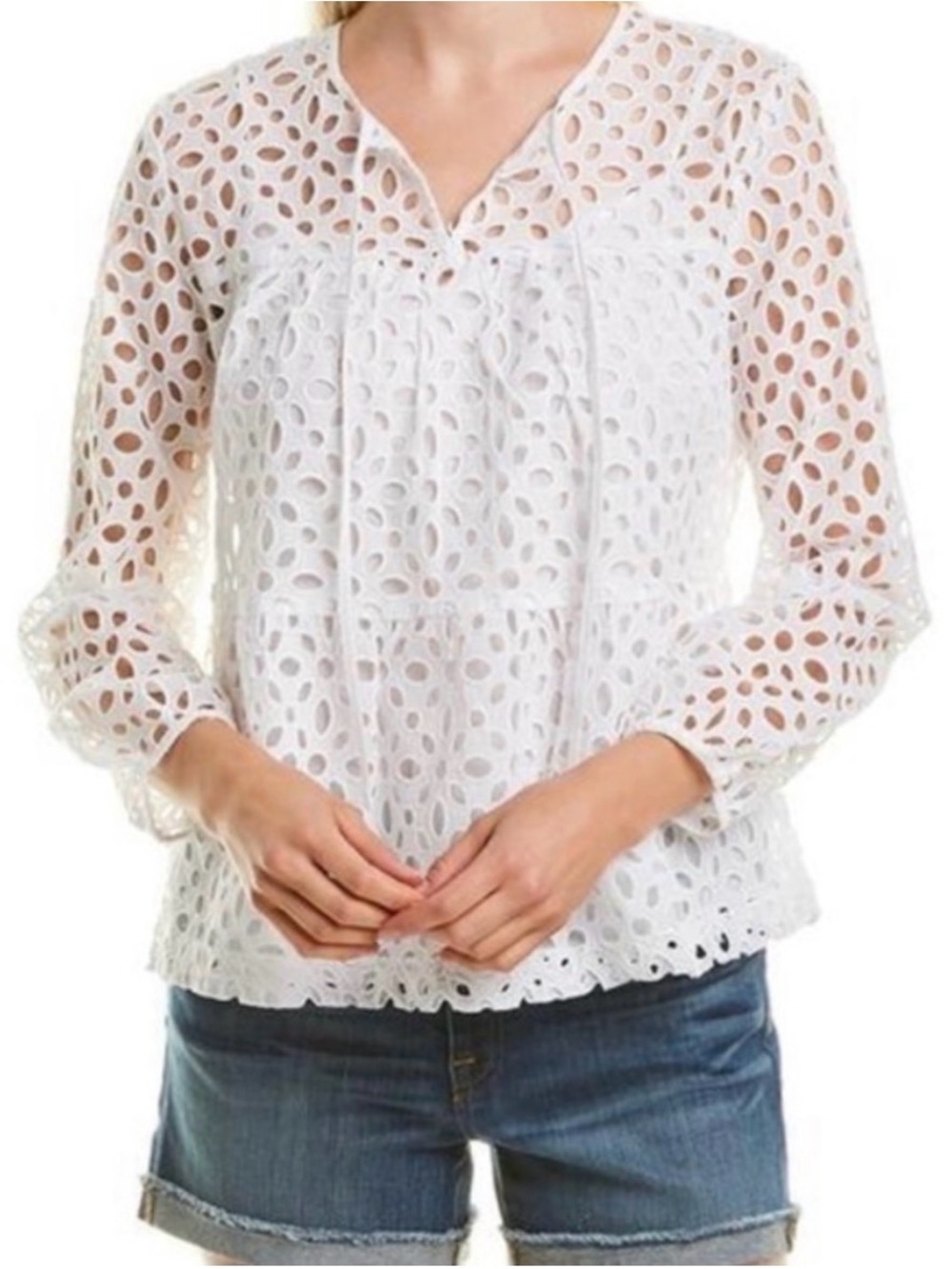 J CREW Tiered Top in Embroidered Eyelet White M
